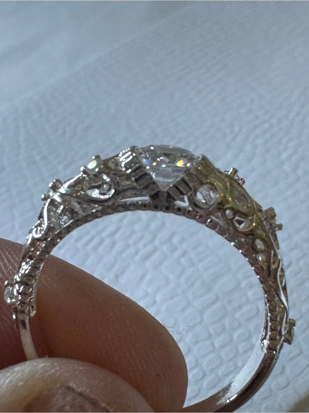 ✨Pristine 925 Sterling Silver Vintage Filigree Grade A Moissanite Ring-0.25 CT!